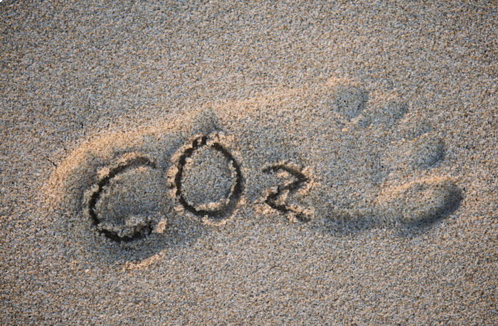 huella de pie con la fórmula del dióxido de carbono